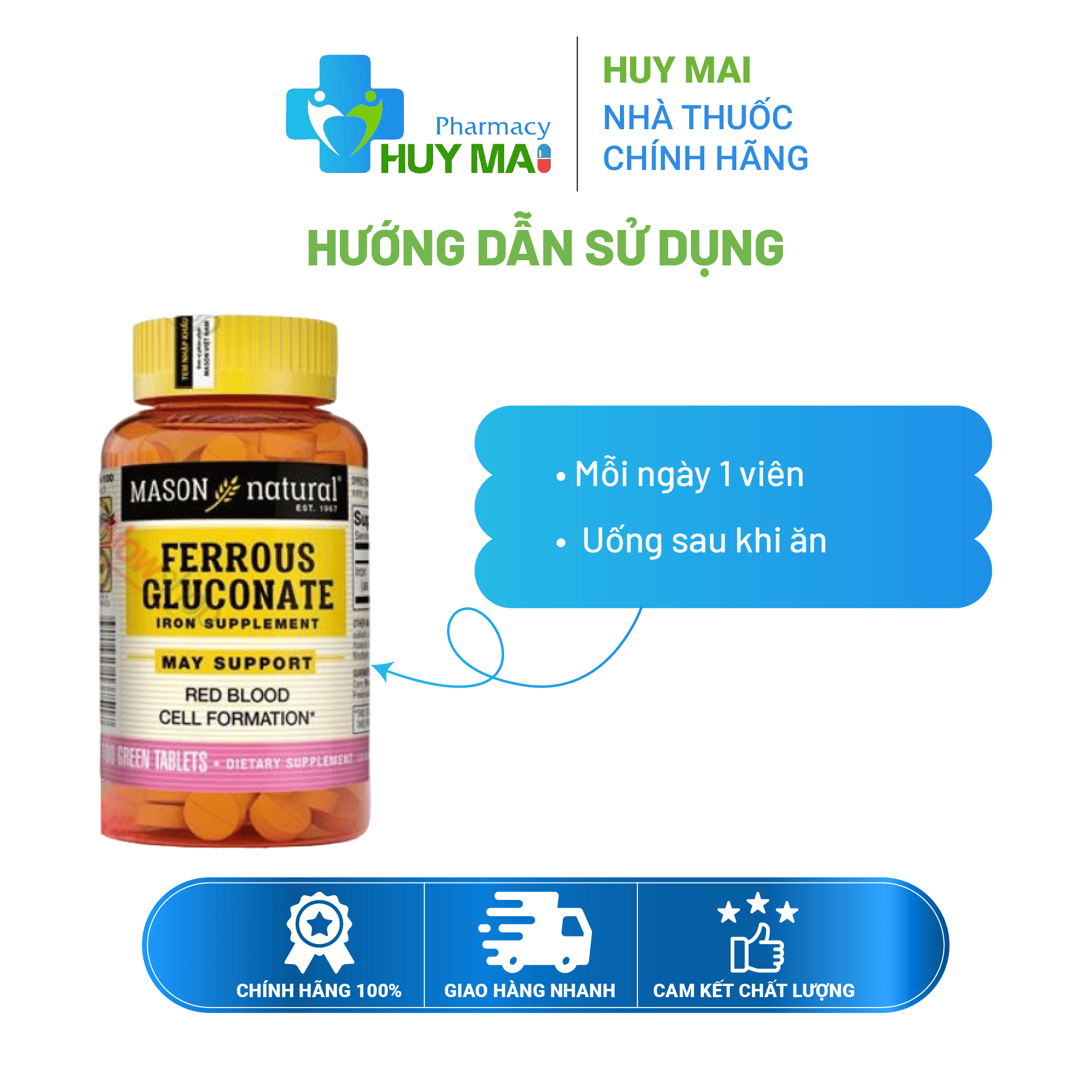 Sắt Hữu Cơ Mason Natural Ferrous Gluconate Bổ Bầu Hộp 100 viên 3 sắt mason ferrous gluconate