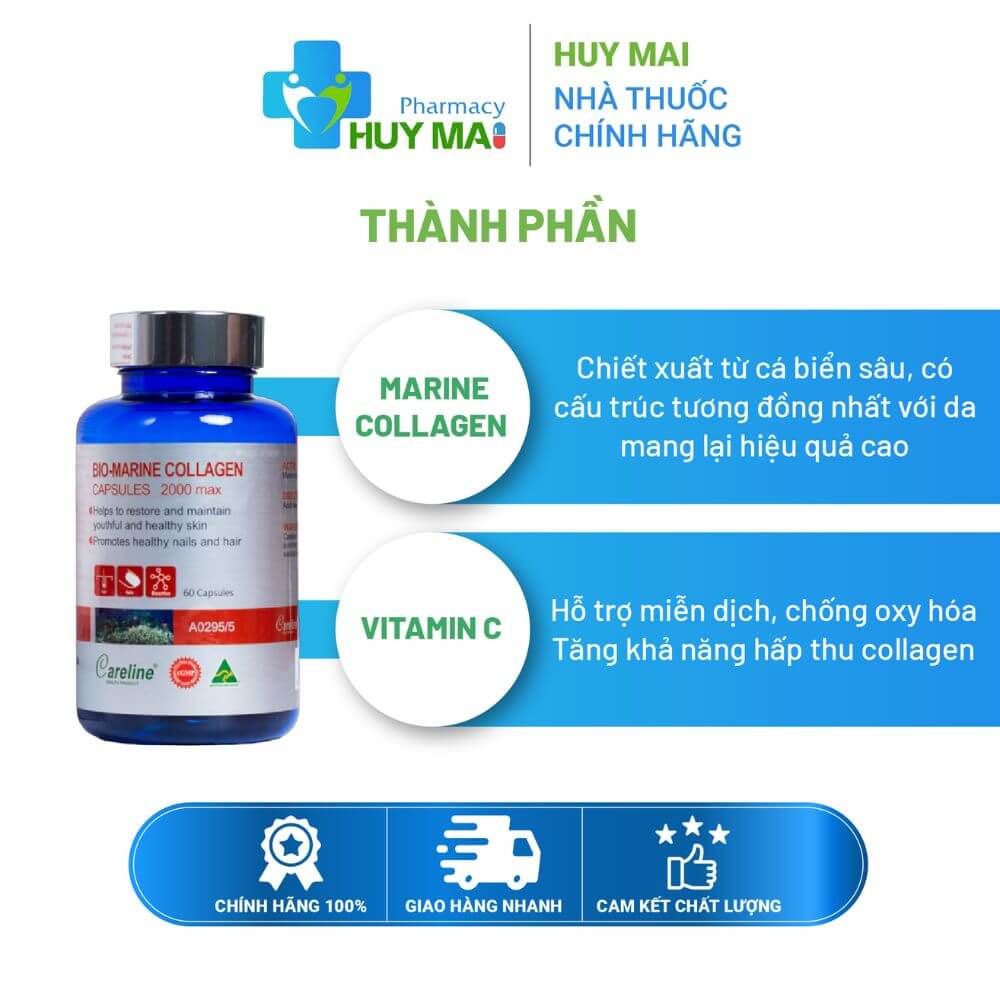 Careline Bio-Marine Collagen đẹp da chống lão hóa Hộp 60 viên 4 viên uống careline bio marine collagen