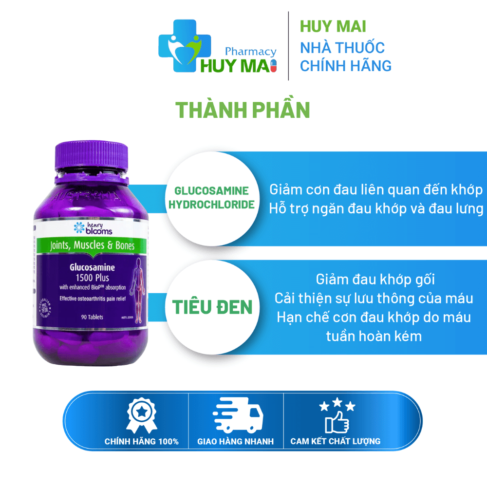 Henry Blooms Glucosamine 1500 Plus hỗ trợ Xương Khớp Hộp 90 Viên 2 Henry Blooms Glucosamine 1500 Plus hỗ trợ Xương Khớp Hộp 90 Viên - Ảnh 2