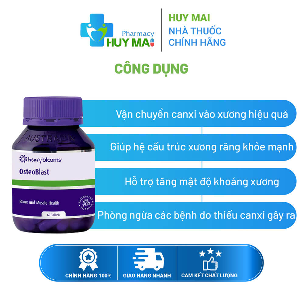 Viên Uống Henry Blooms OsteoBlast Bổ Sung Canxi Hộp 60 Viên 4 Bổ xương khớp Úc