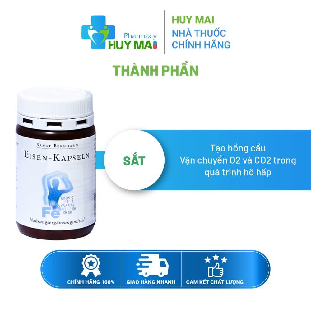 Viên uống Sanct Bernhard Eisen-Kapseln Bổ Sung Sắt Hộp 60 viên 2 Viên uống bổ sung sắt Sanct Bernhard Eisen Kapseln