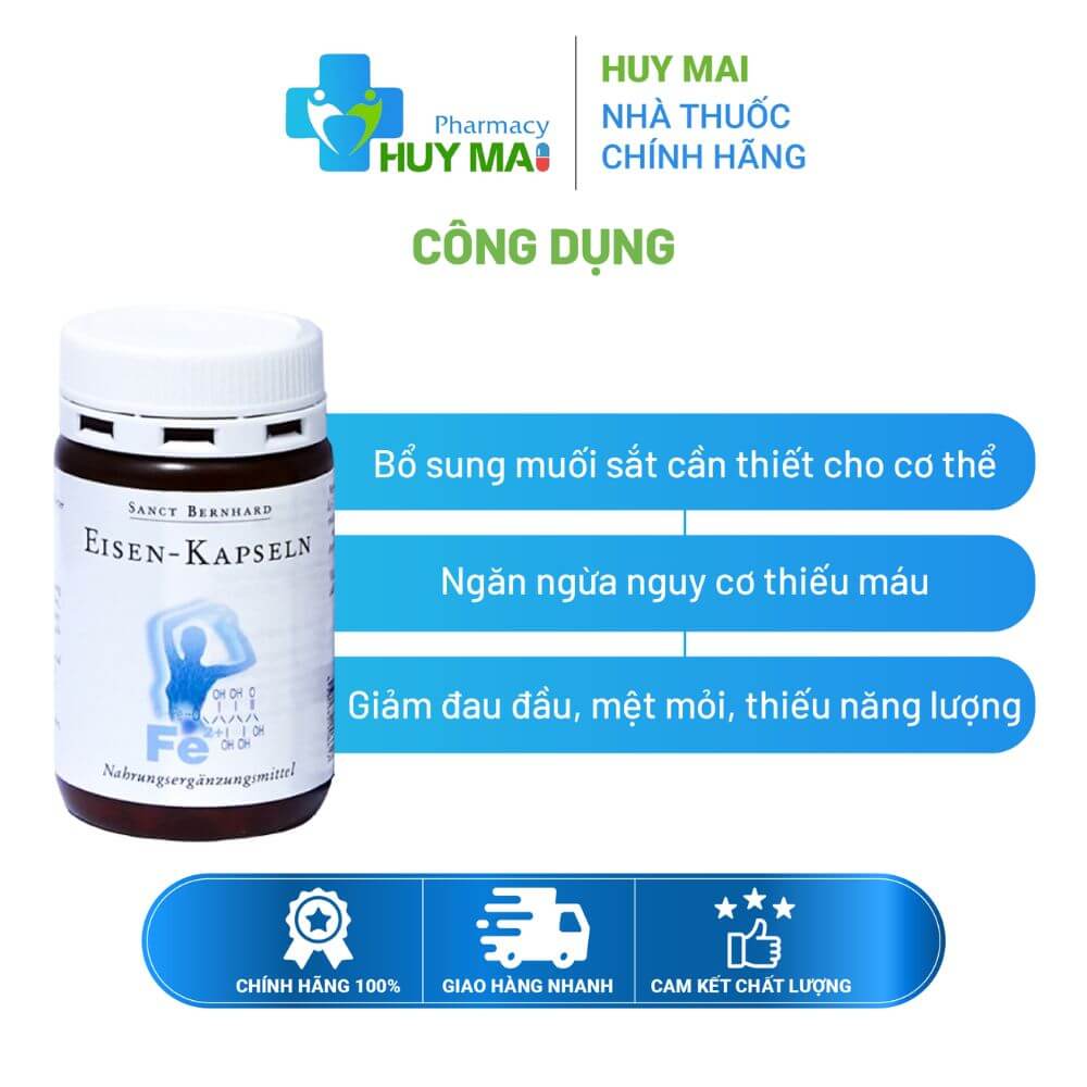 Viên uống Sanct Bernhard Eisen-Kapseln Bổ Sung Sắt Hộp 60 viên 3 Viên uống bổ sung sắt Sanct Bernhard Eisen Kapseln