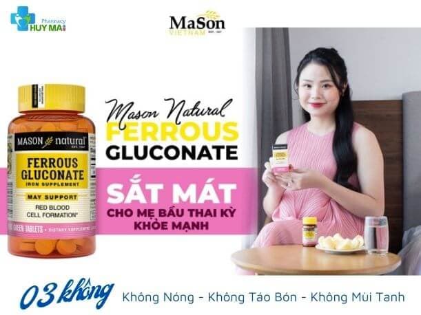 Sắt Hữu Cơ Mason Natural Ferrous Gluconate Bổ Bầu Hộp 100 viên 5 sắt hữu cơ bà bầu mason ferrous gluconate