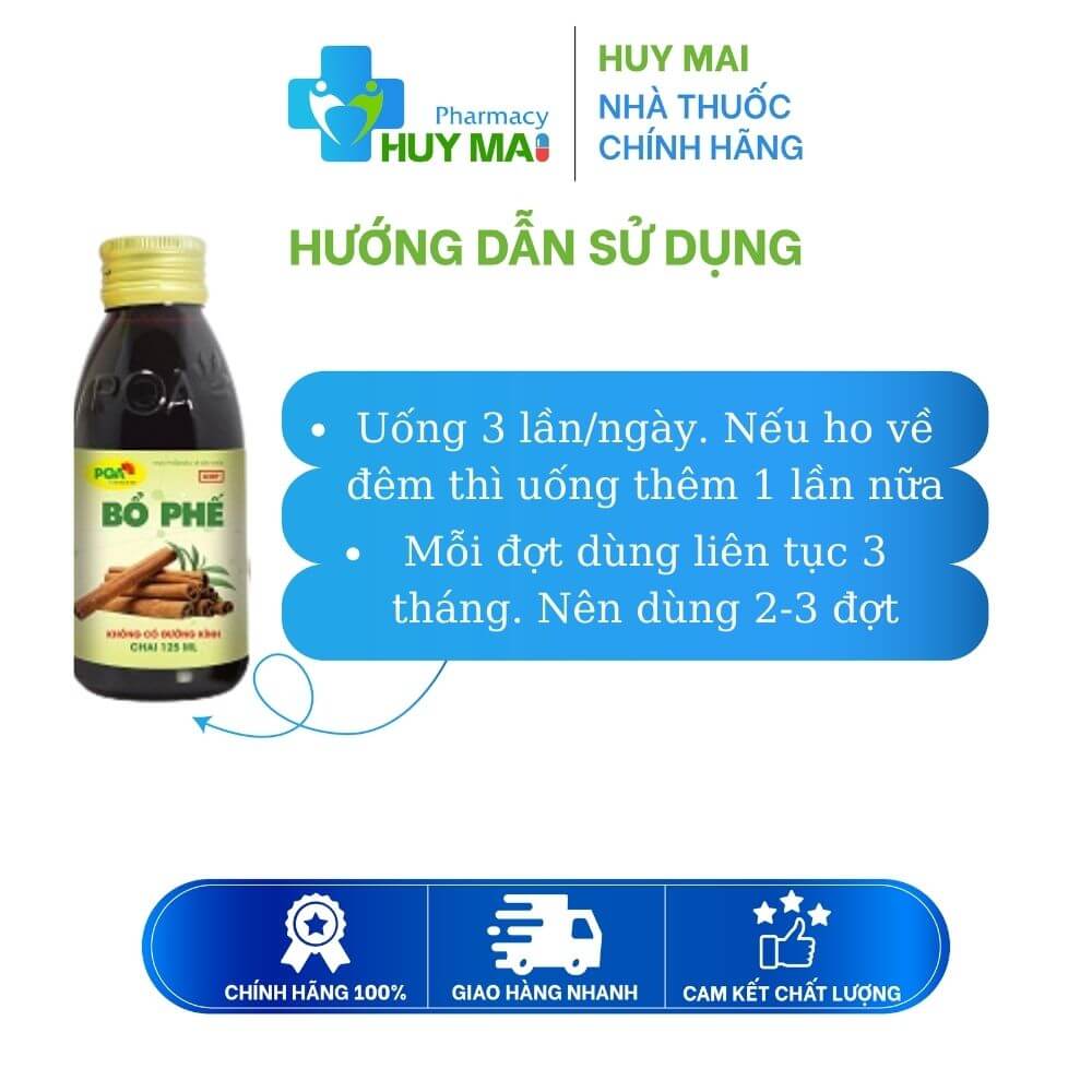 Siro Giảm Ho, Đau Rát Họng PQA Bổ Phế Không Đường Kính Chai 125ml 4 cách dùng PQA Bổ Phế Không đường
