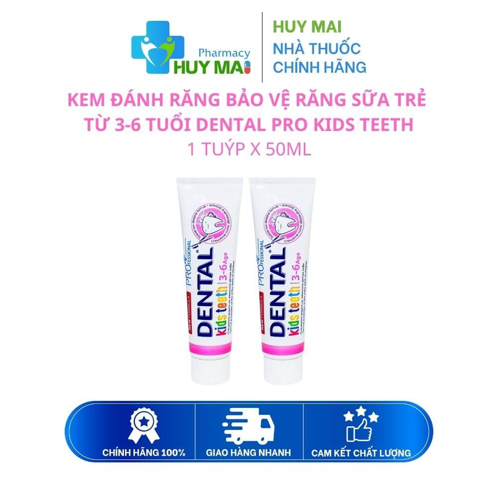 Kem Đánh Răng Dental Pro Kids Teeth Bảo Vệ Răng Sữa Trẻ Từ 3-6 Tuổi Tuýp 50ml 1 kem đánh răng dental cho trẻ 3-6 tháng