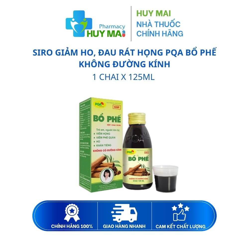 Siro Giảm Ho, Đau Rát Họng PQA Bổ Phế Không Đường Kính Chai 125ml 1 PQA Bổ Phế Không đường