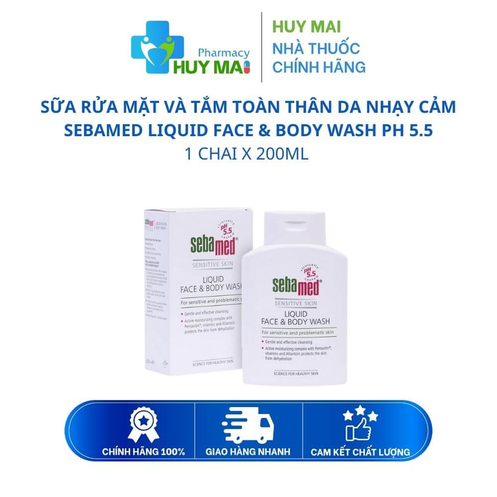 Sữa rửa mặt và tắm toàn thân da nhạy cảm Sebamed pH5.5 Chai 200ml 1 sữa rửa mặt và tắm toàn thân sebamed