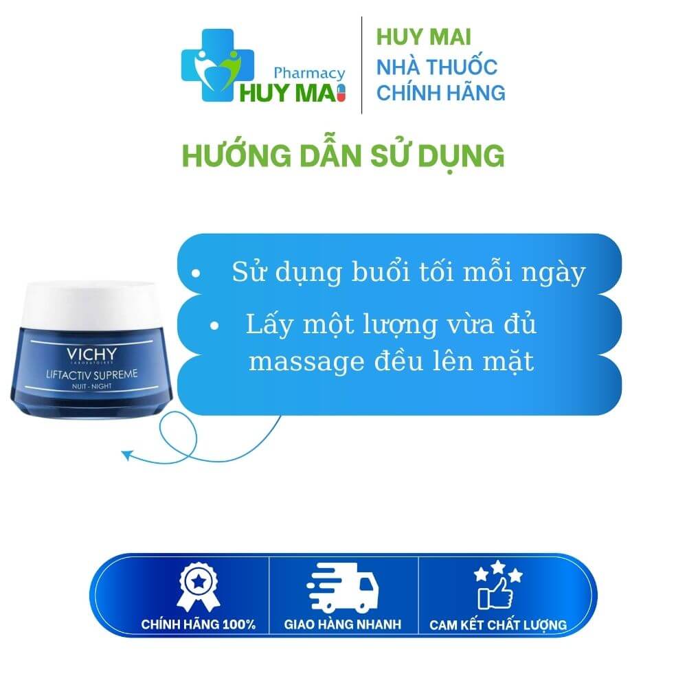 Kem dưỡng da ban đêm trẻ hóa da Vichy Liftactiv Night Supreme Hộp 50ml 3 cách dùng Kem dưỡng vichy ban đêm