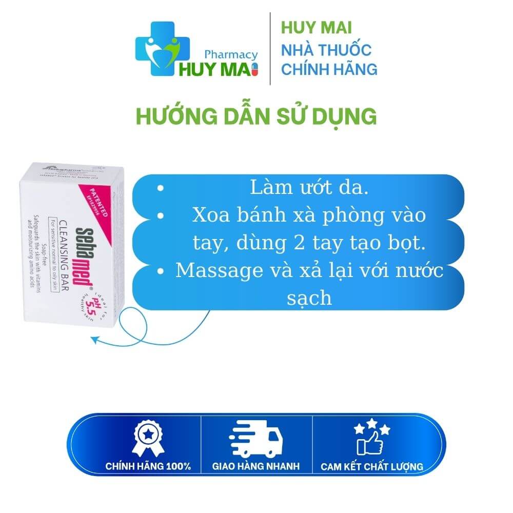 Xà Phòng Kháng Khuẩn, Làm Sạch Da Sebamed pH 5.5 Hộp 100g 3 cách dùng thanh xà phòng sebamed