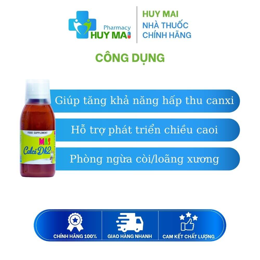 Siro MAS CALCI DK2 Bổ Sung Canxi Cho Bé Chai 150ml 2 công dụng Siro bổ sung canxi mas calci dk2