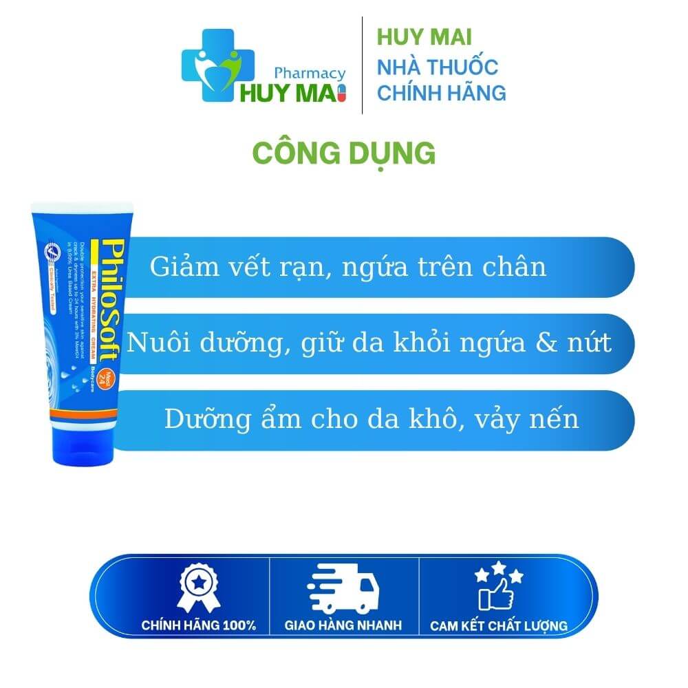 Kem Dưỡng Ẩm Hỗ Trợ Da Khô, Vảy, Bong Tróc, Nứt Nẻ Philosoft Moist 24 Cream Tuýp 100g 2 công dụng kem dưỡng ẩm philosoft