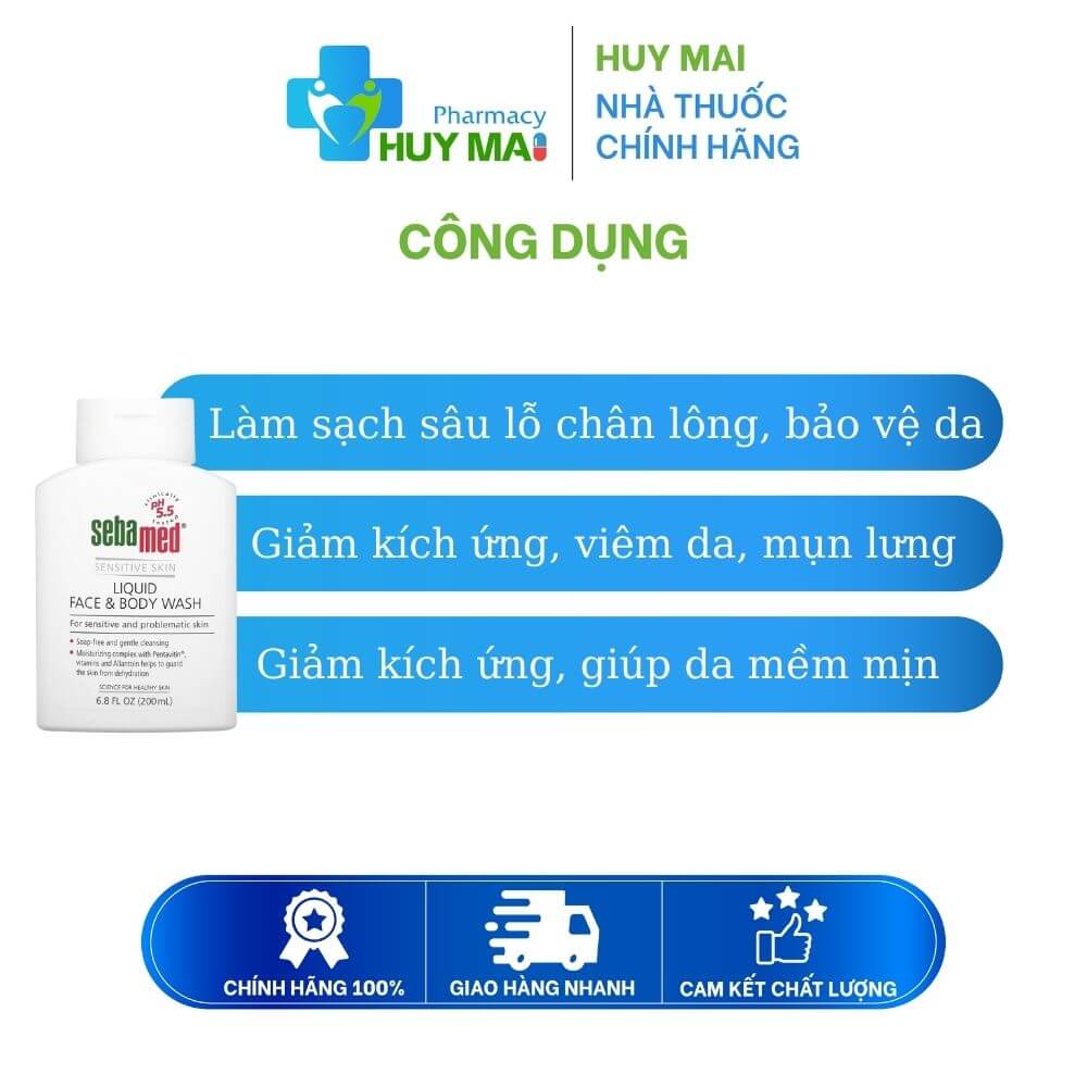 Sữa rửa mặt và tắm toàn thân da nhạy cảm Sebamed pH5.5 Chai 200ml 3 công dụng sữa rửa mặt và tắm toàn thân sebamed