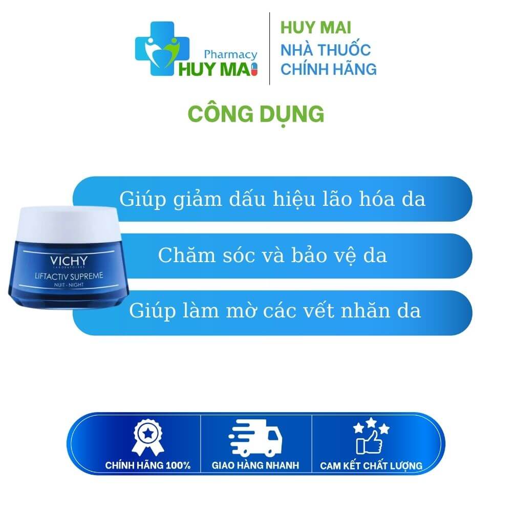 Kem dưỡng da ban đêm trẻ hóa da Vichy Liftactiv Night Supreme Hộp 50ml 2 công dụng Kem dưỡng vichy ban đêm