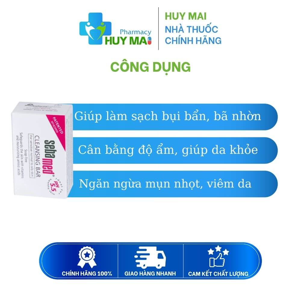 Xà Phòng Kháng Khuẩn, Làm Sạch Da Sebamed pH 5.5 Hộp 100g 2 công dụng thanh xà phòng sebamed