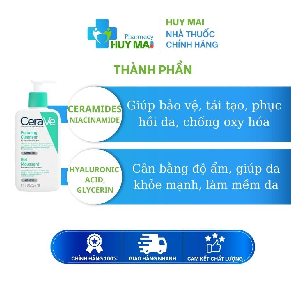 Cerave Foaming Cleanser Sữa rửa mặt dành cho da dầu chai 236ml 2 thành phần ửa rữa mặt dành cho da dầu cerave