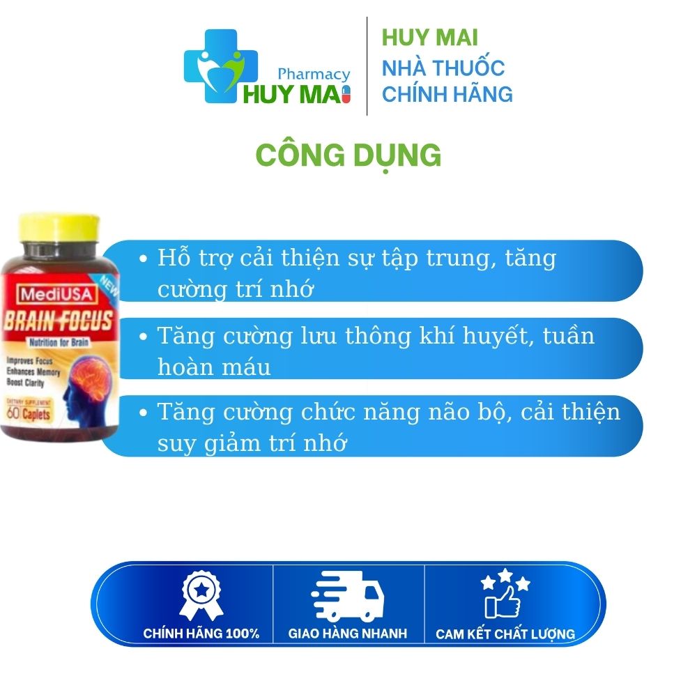 Brain Focus MediUSA viên uống hỗ trợ trí não Hộp 60 viên 2 Brain Focus MediUSA viên uống hỗ trợ trí não (2)
