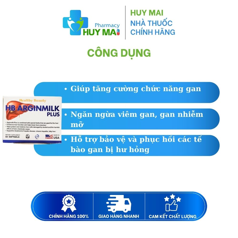 Healthy Beauty HB Arginmilk Plus Hộp 60 viên 2 Healthy Beauty HB Arginmilk Plus Viên uống bổ gan Hộp 60 viên (3)