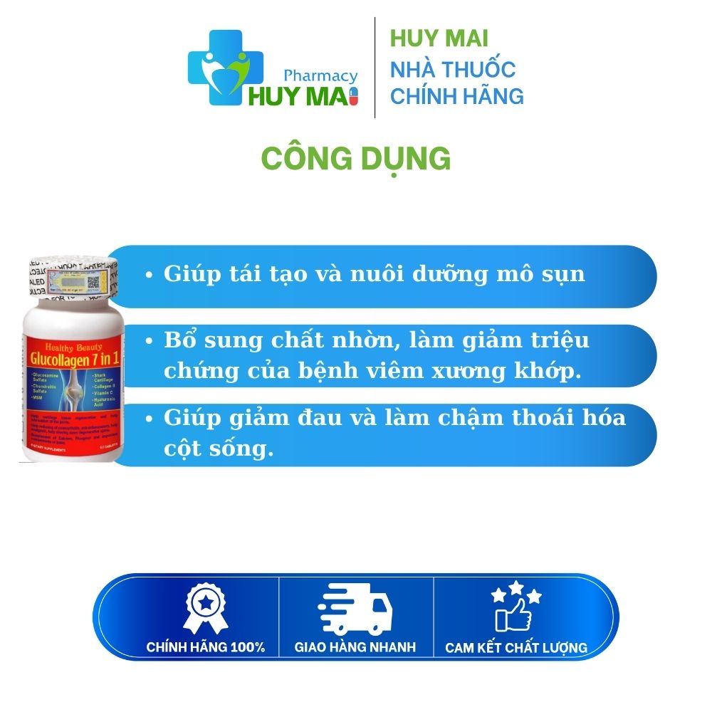 Healthy Beauty HB Glucollagen 7in1 Lọ 60 viên 2 Healthy Beauty HB Glucollagen 7in1 Bổ sung toàn diện cho khớp Lọ 60 viên (3)