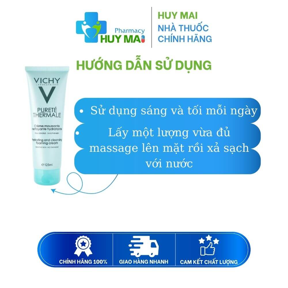 Sữa Rửa Mặt Dạng Kem Dành Cho Mọi Loại Da Vichy Pureté Thermale Tuýp 125ml 3 cách dùng sữa rửa mặt 3 tác động vichy