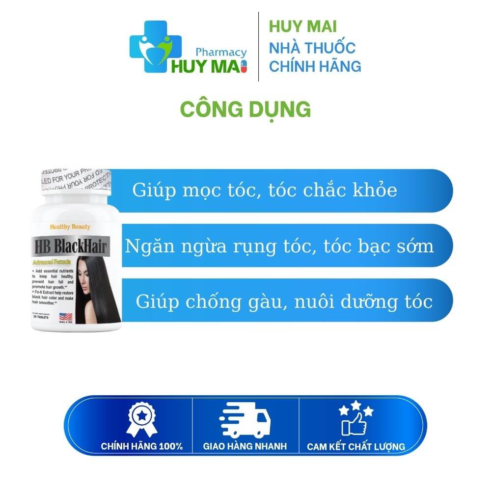 Healthy Beauty HB BlackHair Ngăn Ngừa Rụng Tóc Hộp 30 Viên 2 công dụng viên uống mọc tóc HB blackhair