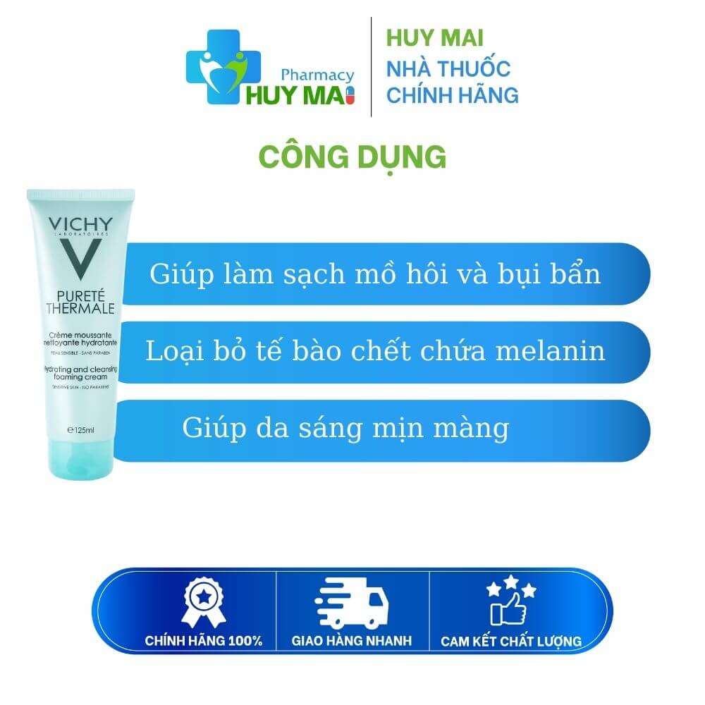 Sữa Rửa Mặt Dạng Kem Dành Cho Mọi Loại Da Vichy Pureté Thermale Tuýp 125ml 2 công dụng sữa rửa mặt tẩy da chết vichy