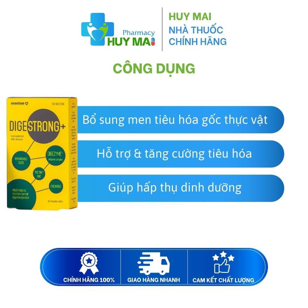 Viên Nhai Digestrong+ Aconitum UAB Men Tiêu Hóa Khỏe, Ăn Ngon Miệng Hộp 18 Viên 2 Công dụng viên nhai men tiêu hóa Digestrong+