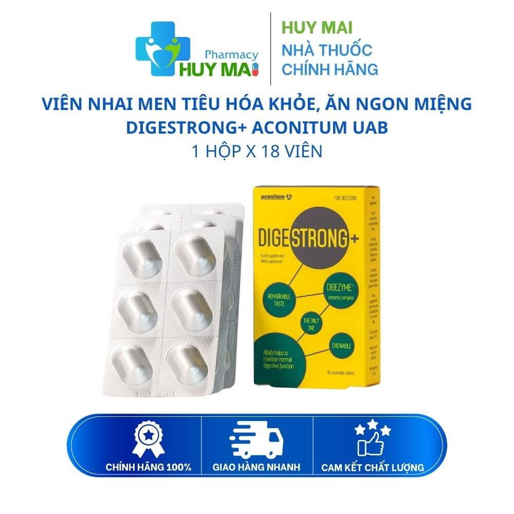 Viên Nhai Digestrong+ Aconitum UAB Men Tiêu Hóa Khỏe, Ăn Ngon Miệng Hộp 18 Viên 1 viên nhai men tiêu hóa Digestrong+