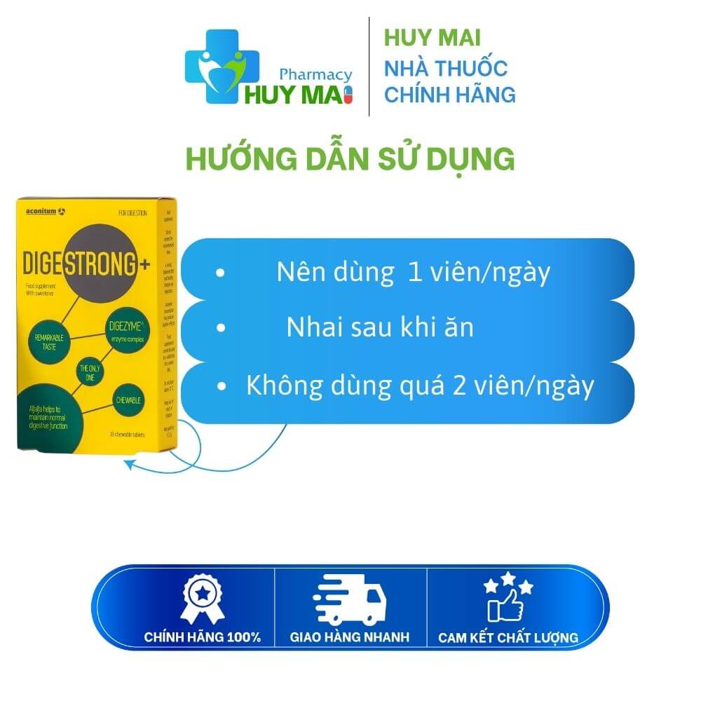 Viên Nhai Digestrong+ Aconitum UAB Men Tiêu Hóa Khỏe, Ăn Ngon Miệng Hộp 18 Viên 3 cách dùng viên nhai men tiêu hóa Digestrong+