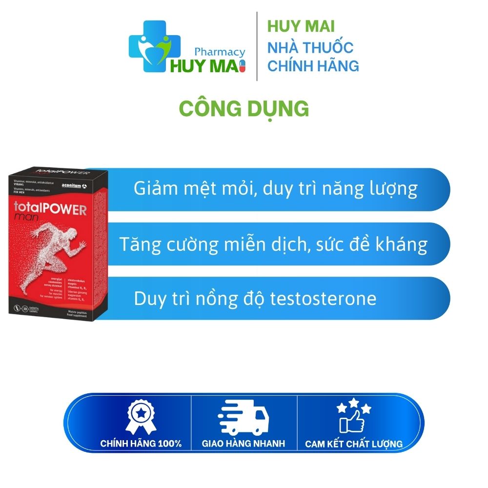 Vitamin Tổng Hợp Totalpower Man Aconitum Cung Cấp Năng Lượng Dành Cho Nam Hộp 30 Viên 2 công dụng vitamin tổng hợp cho nam totalpower man