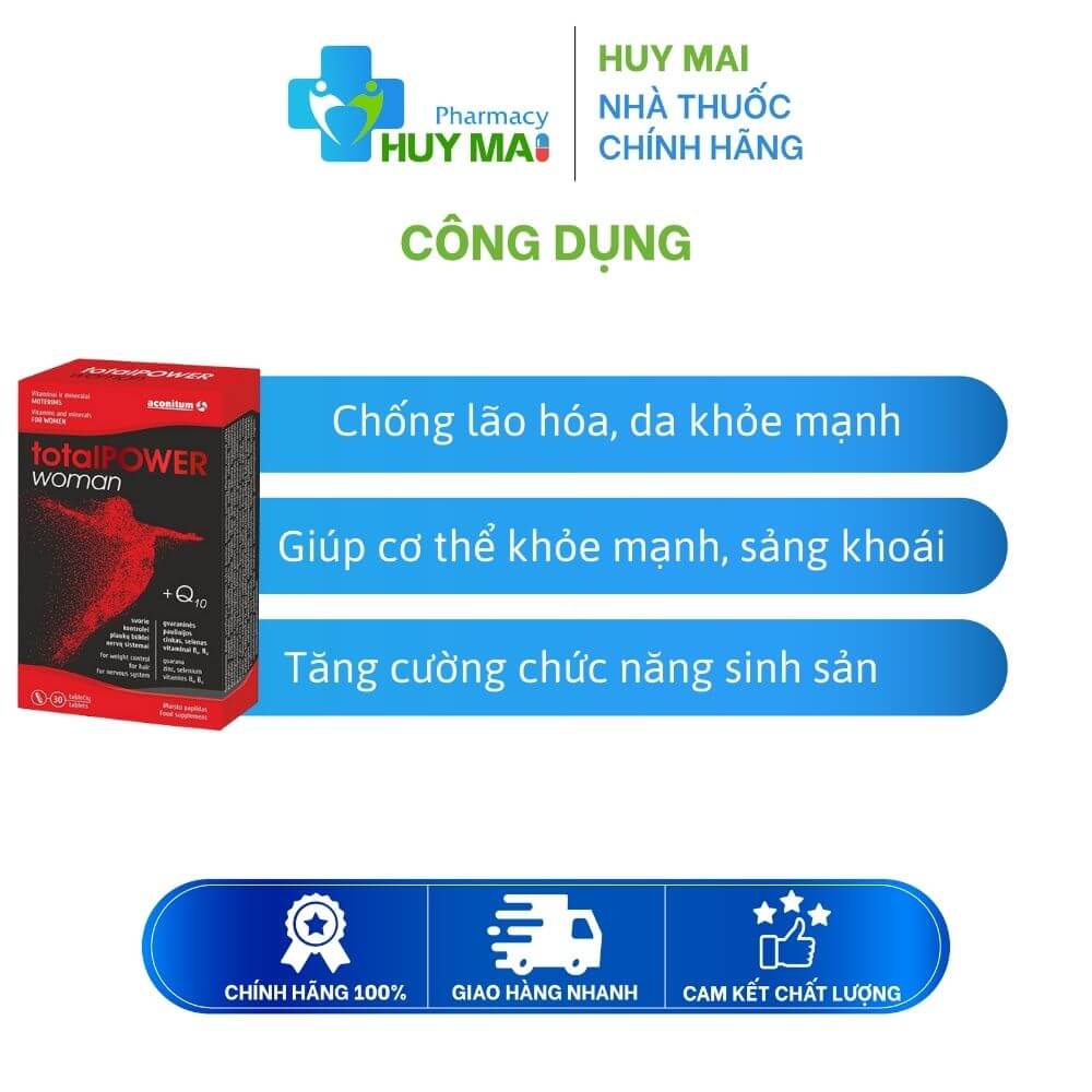 Vitamin Tổng Hợp Totalpower Woman Aconitum Cung Cấp Năng Lượng Dành Cho Nữ Hộp 30 Viên 2 công dụng vitamin tổng hợp cho nữ totalpower women