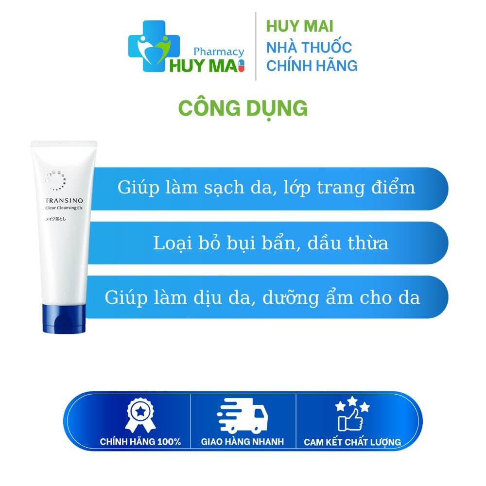 Kem Tẩy Trang Transino CLear Cleansing EX Loại Bỏ Lớp Trang Điểm, Bụi Bẩn Dầu Thừa Hộp 110g 2 công dụng Sữa tẩy trang Transino CLear Cleansing EX l