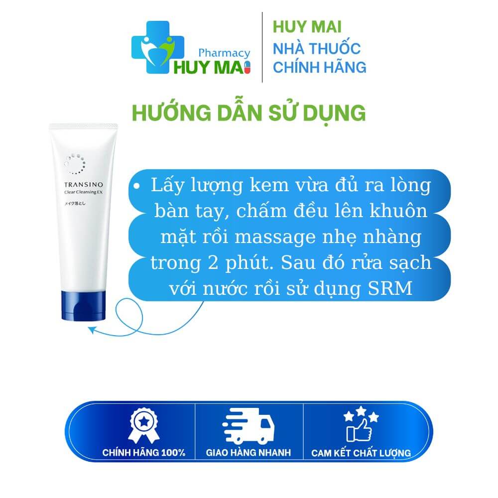 Kem Tẩy Trang Transino CLear Cleansing EX Loại Bỏ Lớp Trang Điểm, Bụi Bẩn Dầu Thừa Hộp 110g 3 cách dùng Sữa tẩy trang Transino CLear Cleansing EX l