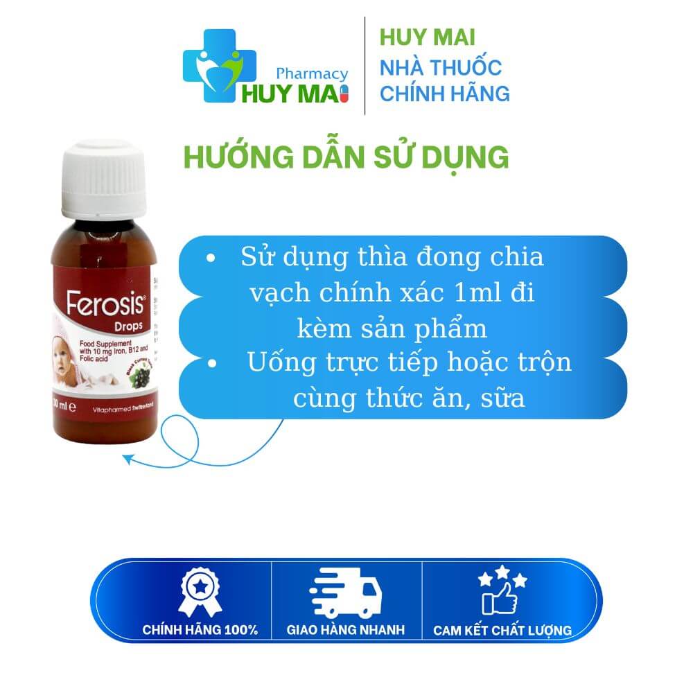 Siro Ferosis Drops Vivakids Bổ Sung Sắt Nhỏ Giọt Cho Trẻ Sơ Sinh Chai 30ml 3 cách dùng Siro Ferosis Drops Vivakids
