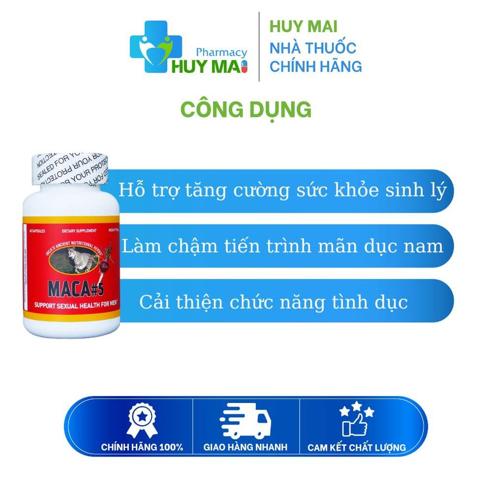 Maca #5 970mg Tăng Cường Sinh Lý Nam Hộp 60 Viên (Mẫu Mới) 2 công dụng Maca #5 970mg