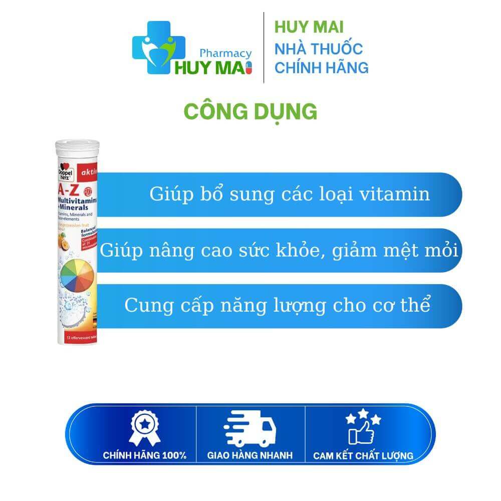 Viên Sủi A-Z Fizz Doppelherz Tăng Cường Sức Đề Kháng Tuýp 13 Viên 2 công dụng sủi doppelherz az fizz